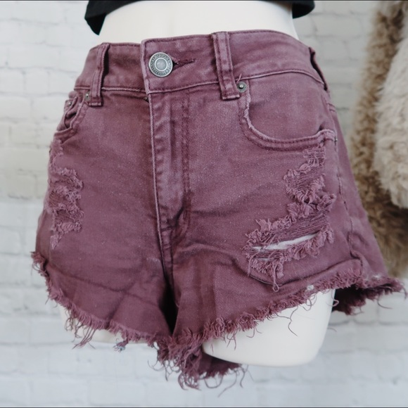 American Eagle Outfitters Pants - Maroon Ripped Jean Festival Shorts